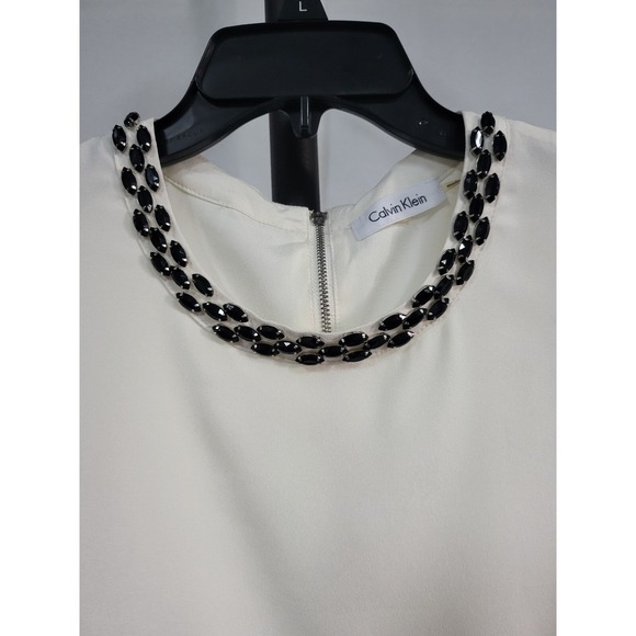 Calvin Klein Sleeveless Blouse Layered Jewel Neck Top Ivory - Picture 3 of 6